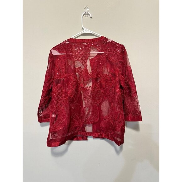 CHICOS 'NWT' TRAVELERS EMBELLISH NOVELTY JACKET in DEEP CHERRY Size M Petite 1P - Picture 7 of 10